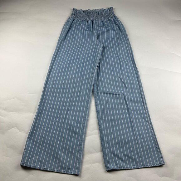 Blue Spice Chambray Denim Pinstripe Wide Leg Pant M - Picture 1 of 5